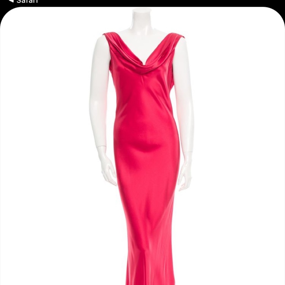 Vintage 90s rare Vera Wang drape cowl neck red silk dress